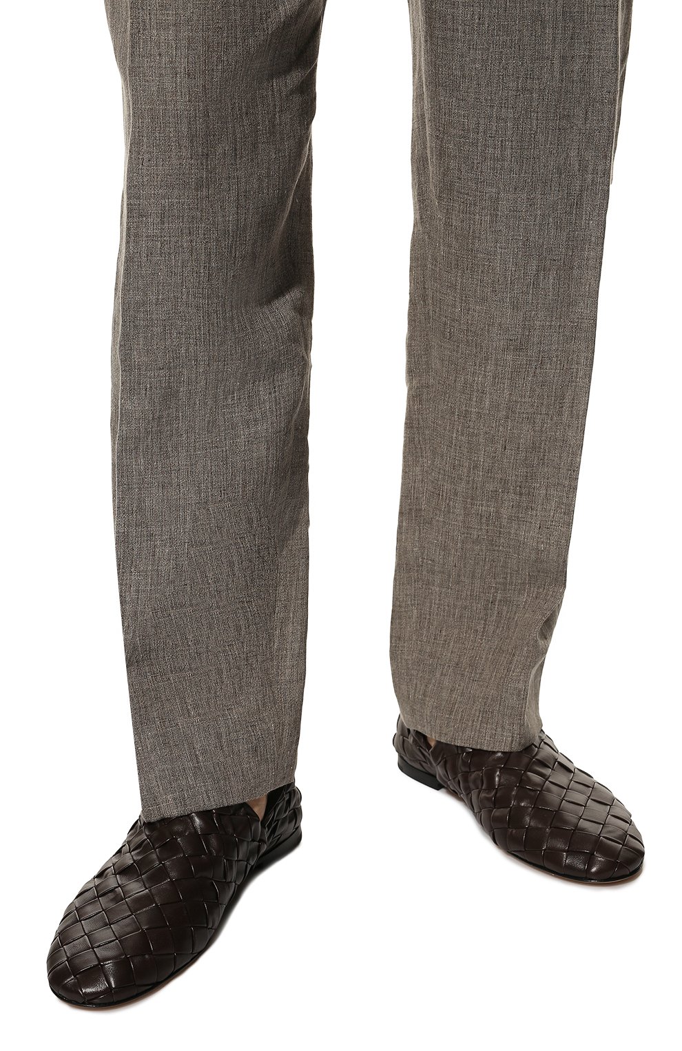 Му жские кожаные слиперы BOTTEGA VENETA темно-коричневого цвета, арт. 620304/VBTR0 | Фото 3 (Материал внутренний: Натуральная кожа; Материал сплава: Проставлено; Нос: Не проставлено; Стили: Кэжуэл)