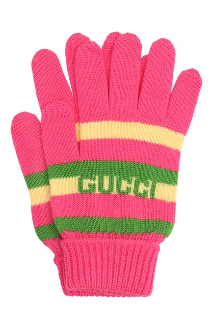 Детские шерстяные перчатки GUCCI розового цвета, арт. 660623/4K206 | Фото 1 (Материал: Шерсть, Текстиль)