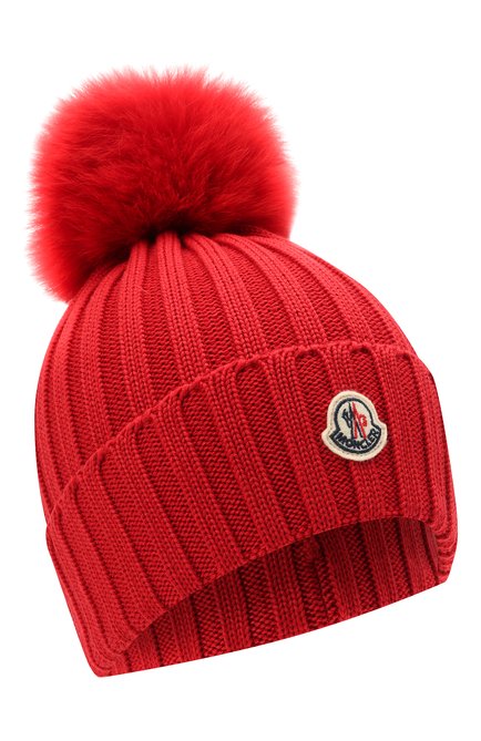 Женская шерстяная шапка MONCLER красного цвета, арт. G2-093-3B702-01-A9327 | Фото 1 (Материал: Шерсть, Текстиль)
