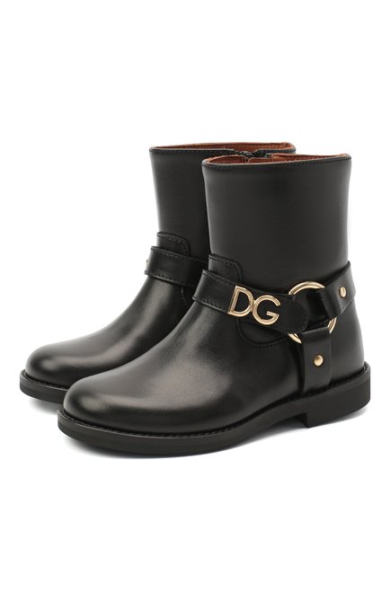 Детские кожаные ботинки DOLCE & GABBANA черного цвета по цене 47250 руб., арт. D10987/AW998/24-28 | Фото 1