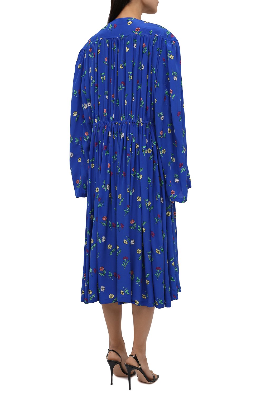 Женское шелковое платье BALENCIAGA синего цвета, арт. 675385/TLLA6 | Фото 4 (Материал внешний: Шелк; Рукава: Длинные; Стили: Гламурный; Случай: Повседневный; Длина Ж (юбки, платья, шорты): Миди; Женское Кросс-КТ: Платье-одежда)