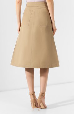 Женская юбка из смеси хлопка и шелка BURBERRY бежевого цвета, арт. 8006120 | Фото 4 (Женское Кросс-КТ: Юбка-одежда; Материал внешний: Хлопок; Длина Ж (юбки, платья, шорты): Миди; Статус проверки: Проверено, Проверена категория)