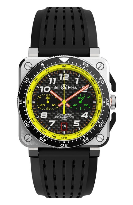 Мужские часы br03 94 crono rs19 BELL&ROSS бесцветного цвета, арт. BR0394-RS19/SRB | Фото 1 (Материал корпуса: Сталь; Цвет циферблата: Чёрный; Механизм: Автомат)