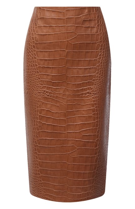 Женская кожаная юбка RALPH LAUREN коричневог о цвета по цене 296000 руб., арт. 290815876 | Фото 1