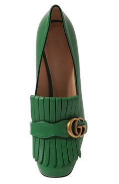 Женские кожаные туфли GUCCI зеленого цвета, арт. 408208 C9D00 | Фото 6 (Каблук высота: Низкий; Материал внутренний: Натуральная кожа; Каблук тип: Устойчивый; Подошва: Плоская)