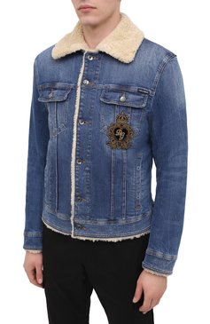 Мужская джинсовая куртка DOLCE & GABBANA темно-синего цвета, арт. G9JB5Z/G8CR9 | Фото 3 (Кросс-КТ: Куртка, Деним; Рукава: Длинные; Стили: Гранж; Материал внешний: Хлопок; Мужское Кросс-КТ: Верхняя одежда; Длина (верхняя одежда): Короткие)
