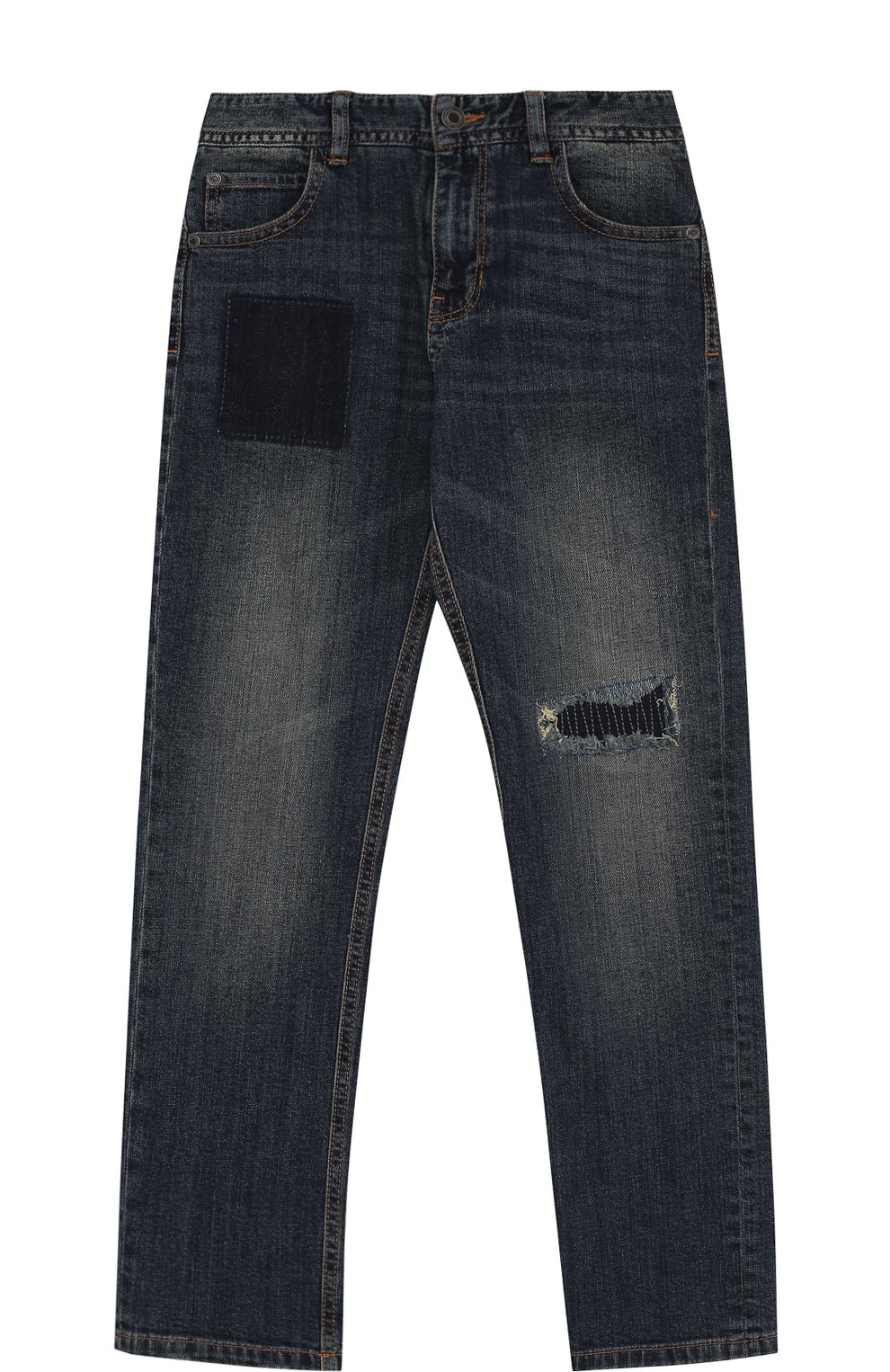 Детские джинсы с декоративными потертостями MARC JACOBS (THE) синего цвета, арт. W24155/6A-12A | Фото 1 (Материал внешний: Хлопок; Статус проверки: Проверено, Проверена категория)