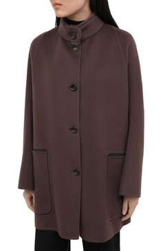 Женское пальто из шерсти и кашемира MANZONI24 коричневого цвета, арт. 20M701-DB1V/48-52 | Фото 3 (Материал внешний: Шерсть, Кашемир; Рукава: Длинные; Длина (верхняя одежда): До середины бедра; 1-2-бортные: Однобортные; Стили: Кэжуэл)