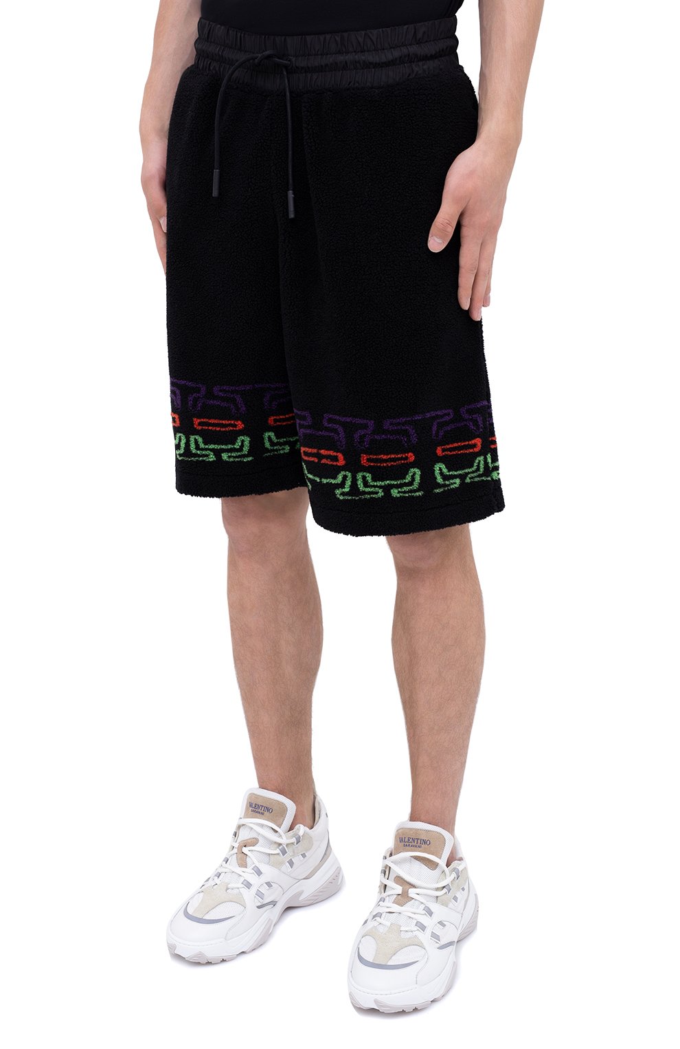 Мужские шорты MARCELO BURLON черного цвета, арт. CMCI010F20FAB001 | Фото 3 (Случай: Повседневный; Длина Шорты М: Ниже колена; Материал внешний: Синтетический материал; Принт: С принтом; Кросс-КТ: Трикотаж; Стили: Спорт-шик)