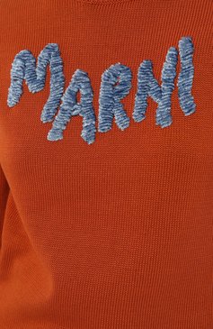 Женский хлопковый пуловер MARNI оранжевого цвета, арт. GCMD0440EQ/UFCC20 | Фото 5 (Длина (для топов): Стандартные; Материал сплава: Проставлено; Материал внешний: Хлопок; Женское Кросс-КТ: Пуловер-одежда; Драгоценные камни: Проставлено; Рукава: 3/4; Стили: Кэжуэл)