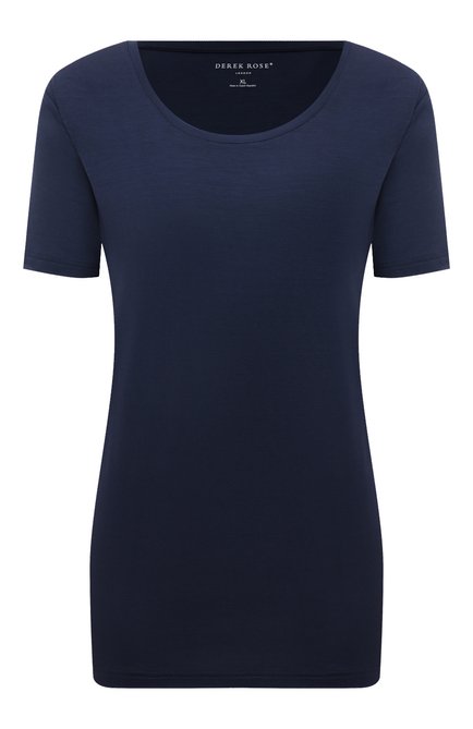 Женская футболка DEREK ROSE темно-синего цвета, арт. 1227-LARA001 | Фото 1 (Длина (для топов): Стандартные; Рукава: Короткие; Материал внешний: Синтетический материал; Женское Кросс-КТ: Футболка-белье)