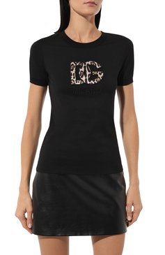 Женская хлопковая футболка DOLCE & GABBANA черного цвета, арт. F8N08Z/GDB0H | Фото 3 (Стили: Гламурный; Рукава: Короткие; Длина (для топов): Стандартные; Принт: С принтом; Материал сплава: Проставлено; Материал внешний: Хлопок; Женское Кросс-КТ: Футболка-одежда; Драгоценные камни: Проставлено)