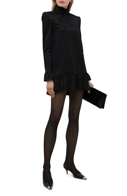 Женское платье SAINT LAURENT черного цвета, арт. 661829/Y234T | Фото 2 (Материал подклада: Шелк; Случай: Коктейльный; Длина Ж (юбки, платья, шорты): Мини; Материал внешний: Шерсть, Синтетический материал; Женское Кросс-КТ: Платье-одежда; Рукава: Длинные; Стили: Романтичный; Региональные ограничения белый список (Axapta Mercury): RU)