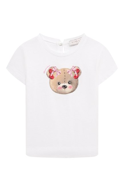 Детский хлопковая футболка MONNALISA белого цвета, арт. 39C612. | Фото 1 (Материал внешний: Хлопок; Материал сплава: Проставлено; Нос: Не проставлено)