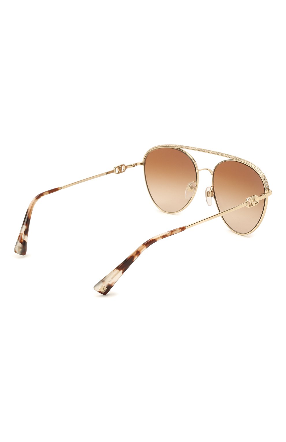 Женские солнцезащитные очки VALENTINO коричневого цвета, арт. 2048-300313 | Фото 4 (Тип очков: С/з; Материал: Металл; Очки форма: Авиаторы)