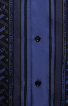 Мужская шелковая рубашка VERSACE синего цвета, арт. A84050/1A01613 | Фото 5 (Манжеты: На пуговицах; Воротник: Кент; Материал внешний: Шелк; Рукава: Длинные; Стили: Гламурный; Рубашки М: Classic Fit; Случай: Повседневный; Длина (для топов): Стандартные; Принт: С принтом; Материал сплава: Проставлено; Драгоценные камни: Проставлен о)