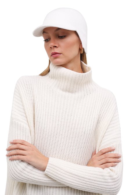 Женская кашемировая кепка wellington CANOE белого цвета, арт. 4915500 | Фото 2 (Матери�ал: Шерсть, Кашемир, Текстиль)
