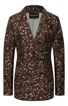 Женский жакет из смеси вискозы и шерсти GIORGIO ARMANI коричневого цвета, арт. 0SHGG0D5/T01MW | Фото 1 (Материал внешний: Шерсть, Вискоза; Рукава: Длинные; Случай: Вечерний, Формальный; Длина (для топов): Стандартные; 1-2-бортные: Двубортные; Женское Кросс-КТ: Жакет-одежда; Материал подклада: Хлопок; Статус проверки: Проверена категория)