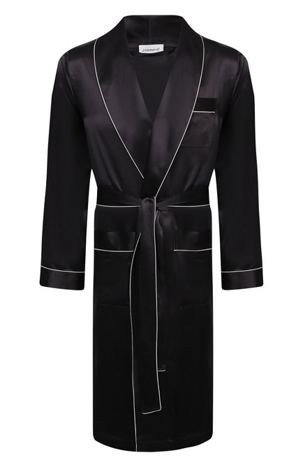 Мужской шелковый халат ZIMMERLI темно-серого цвета, арт. 6000-75131 | Фото 1 (Рукава: Длинные; Материал внешний: Шелк; Кросс-КТ: домашняя одежда; Длина (верхняя одежда): Длинные)