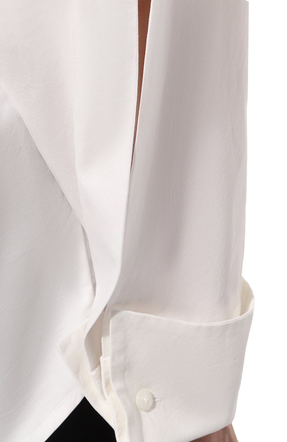 Женская хлопковая рубашка BORNE BOURGEOIS белого цвета, арт. SW-BL-BO-3001 | Фото 5 (Рукава: Длинные; Принт: Без принта; Женское Кросс-КТ: Рубашка-одежда; Длина (для топов): Удлиненные; Материал сплава: Проставлено; Материал внешний: Хлопок; Драгоценные камни: Проставлено; Стили: Кэжуэл)