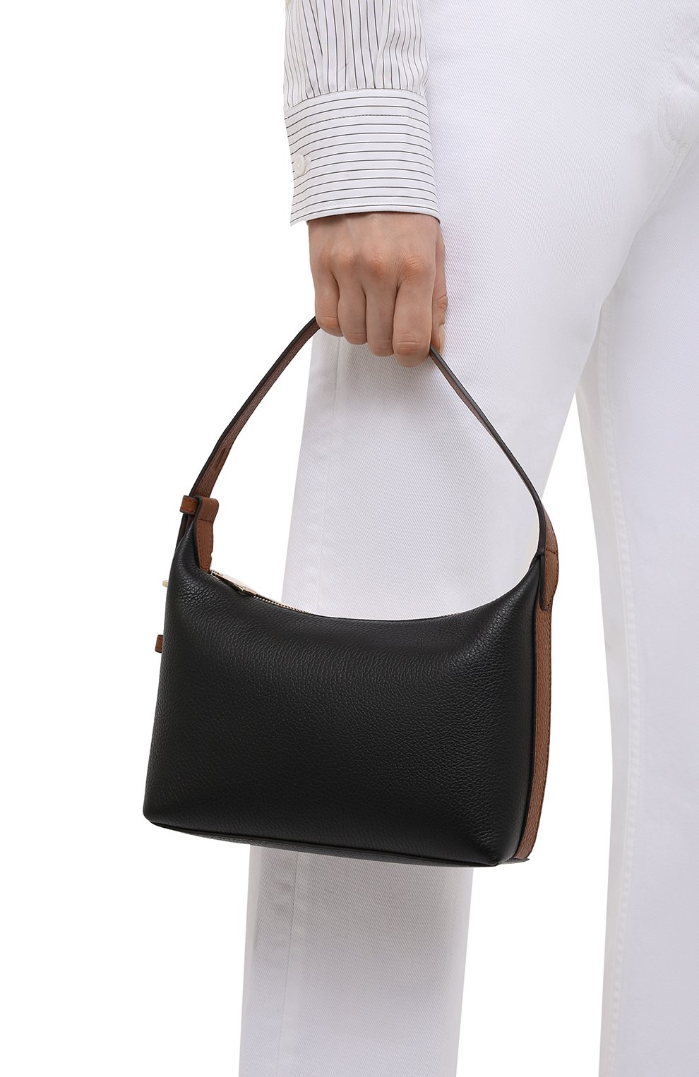 Женская сумка furla net FURLA черно-белого цвета, арт. WE00142/HSC000 | Фото 2 (Материал: Натуральная кожа, Текстиль; Размер: small)