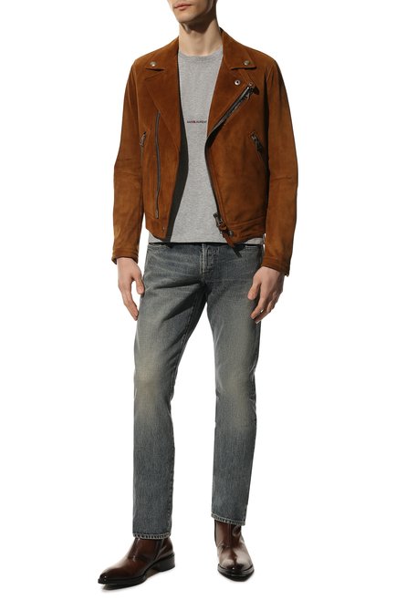 Мужская замшевая курт�ка TOM FORD коричневого цвета, арт. BY435/TFL828 | Фото 2 (Длина (верхняя одежда): Короткие; Мужское Кросс-КТ: Кожа и замша; Кросс-КТ: Куртка; Рукава: Длинные; Материал подклада: Купро; Стили: Гранж; Материал внешний: Замша, Натуральная кожа)