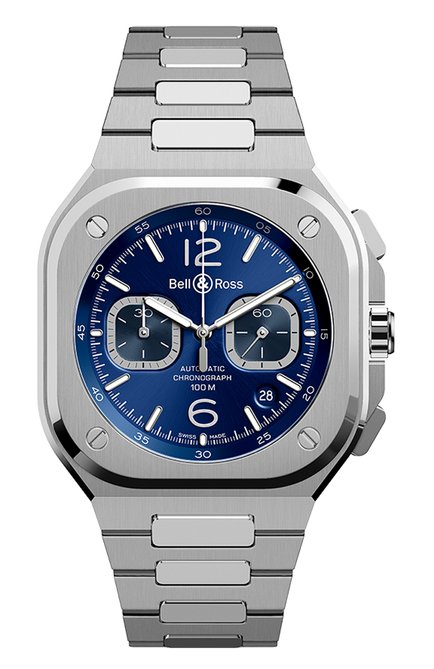 Женские часы br 05 chrono blue steel BELL&ROSS бесцветного цвета, арт. BR05C-BU-ST/SST | Фото 1 (Материал корпуса: Сталь; Цвет циферблата: Синий; Механизм: Автомат)