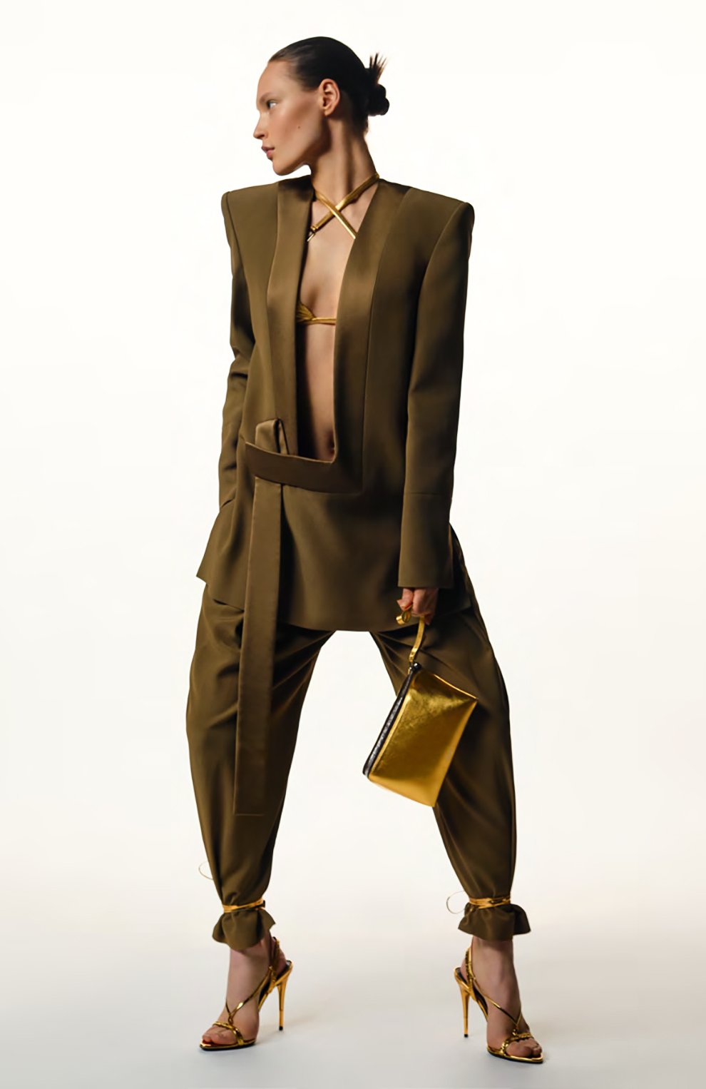 Женские кожаные босоножки TOM FORD золотого цвета, арт. W3005T-LCL224 | Фото 7 (Каблук высота: Высокий; Материал внутренний: Натуральная кожа; Каблук тип: Шпилька; Подошва: Плоская)