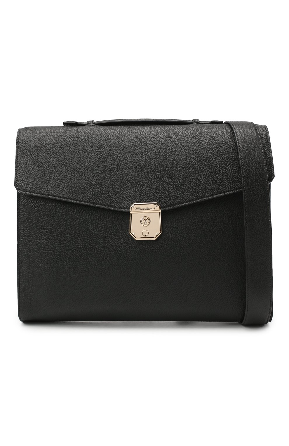 Мужской кожаный портфель SANTONI черного цвета, арт. UFBBA1992F0-HMA1N01 | Фото 6 (Материал: Натуральная кожа; Ремень/цепочка: На ремешке; Размер: large)