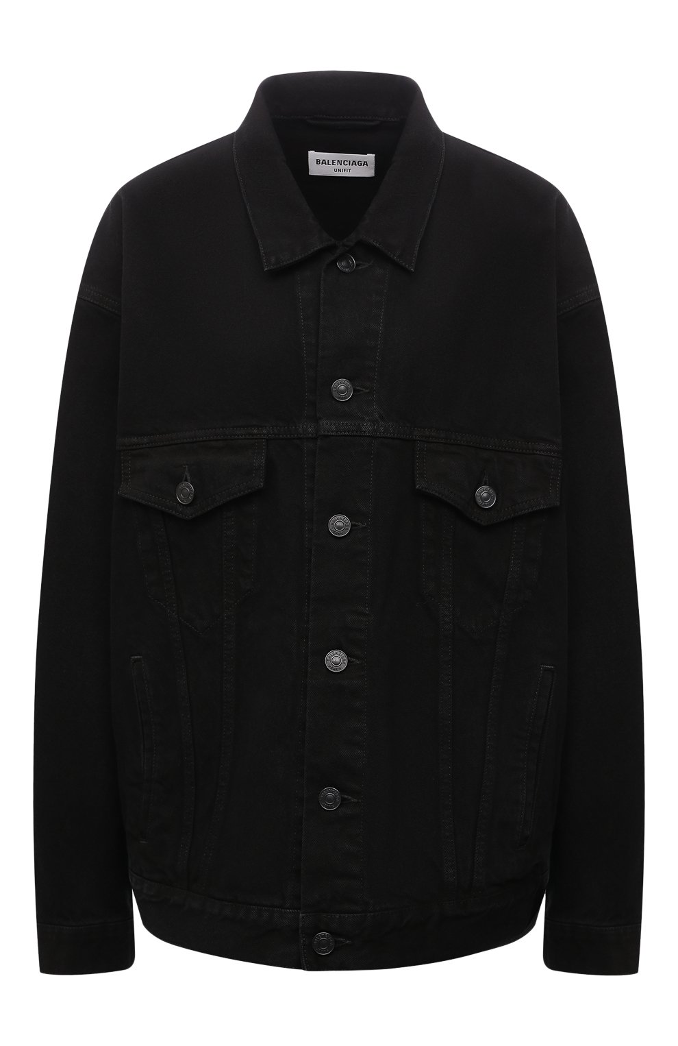 Женская джинсовая куртка BALENCIAGA черного цвета, арт. 675206/TEW05 | Фото 1 (Кросс-КТ: Куртка, Деним; Рукава: Длинные; Стили: Гранж; Материал внешний: Хлопок; Длина (верхняя одежда): Короткие)