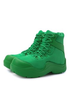 Женские текстильные ботинки puddle bomber BOTTEGA VENETA зеленого цвета, арт. 667218/VBSD7 | Фото 1 (Материал внешний: Текстиль; Подошва: Платформа; Каблук высота: Низкий; Женское Кросс-КТ: Хайкеры-ботинки; Материал утеплителя: Без утеплителя; Материал внутренний: Текстиль)