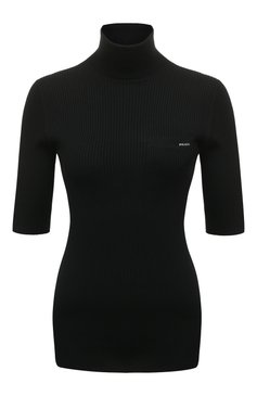 Женский пуловер из шерсти и шелка PRADA черного цвета, арт. P26380-1XA3-F0002-202 | Фото 1 (Материал внешний: Шерсть, Шелк; Рукава: Короткие; Длина (для топов): Стандартные; Женское Кросс-КТ: Пуловер-одежда; Стили: Минимализм)