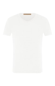 Мужская льняная футболка DANIELE FIESOLI белого цвета, арт. DF 1236 | Фото 1 (Принт: Без принта; Рукава: Короткие; Длина (для топов): Стандартные; Материал внешний: Лен; Стили: Кэжуэл)