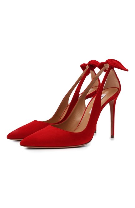 Женские замшевые туфли bow tie 85 AQUAZZURA красного цвета, арт. DENHIGP0-SUE-F00 | Фото 1 (Материал внутренний: Натуральная кожа; Кабл ук тип: Шпилька; Подошва: Плоская; Каблук высота: Высокий; Материал внешний: Кожа, Замша)