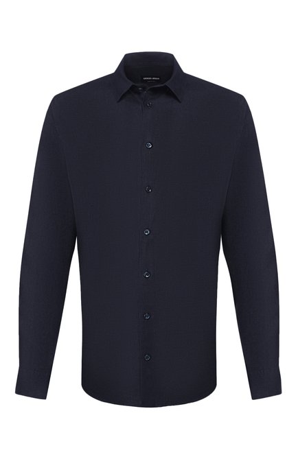 Мужская льняная рубашка GIORGIO ARMANI синего цвета по цене 42950 руб., арт. 8WGCCZ97/TZ256 | Фото 1