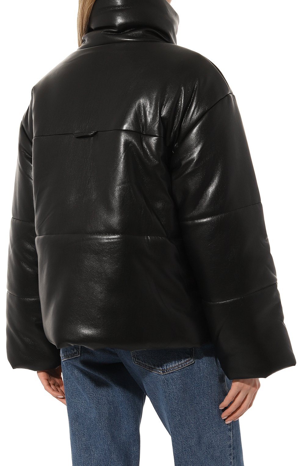 Женская утепленная куртка из экокожи NANUSHKA черного цвета, арт. NW22CR0W00199 | Фото 4 (Кросс-КТ: Куртка, Утепленный; Рукава: Длинные; Материал внешний: Синтетический материал; Материал сплава: Проставлено; Материал подклада: Синтетический материал; Драгоценные камни: Проставлено; Длина (верхняя одежда): Короткие; Стили: Минимализм)