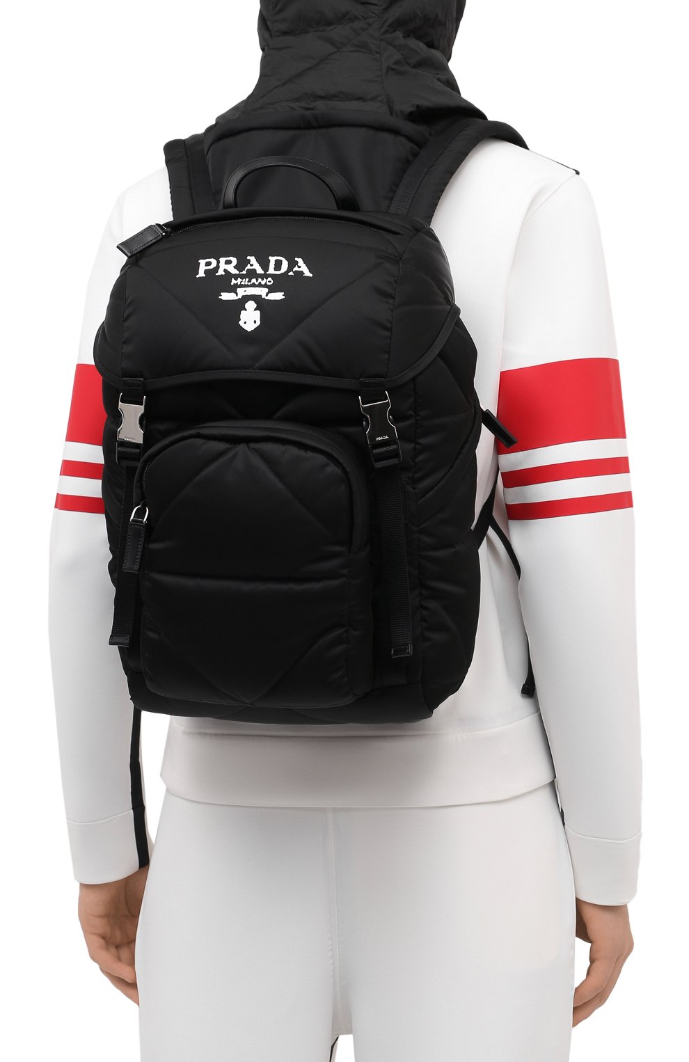 Мужской текстильный рюкзак PRADA черного цвета, арт. 2VZ135-2DXR-F0002-HCI | Фото 2 (Материал: Натуральная кожа, Текстиль; Ремень/цепочка: На ремешке; Стили: Кэжуэл; Размер: large)
