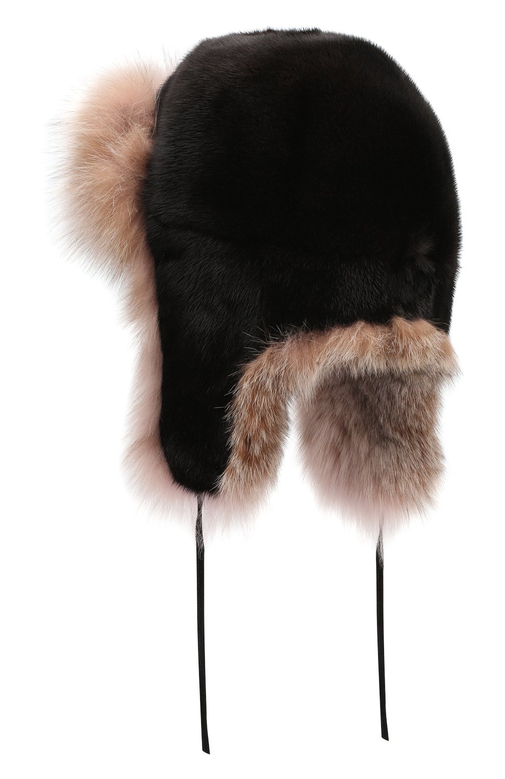 Женская шапка-ушанка из меха норки и рыси FURLAND черного цвета, арт. 0139616110008300000 | Фото 2 (Материал: Натуральный мех)