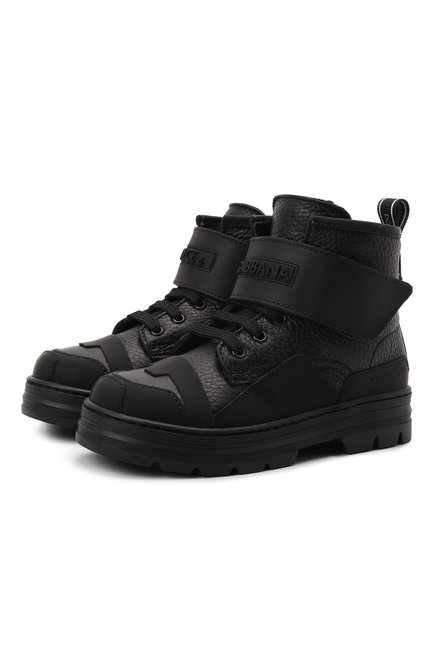 Детские кожаные ботинки DOLCE & GABBANA черного цвета, арт. DA5035/AQ493/29-36 | Фото 1 (Материал утеплителя: Натуральный мех; Материал внешний: Кожа)