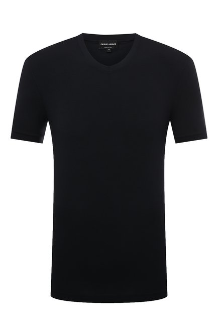 Мужская футболка из вискозы GIORGIO ARMANI темно-синего цвета, арт. 8NST53/SJP4Z | Фото 1 (Длина (для топов): Стандартные; Рукава: Короткие; Материал внешний: Вискоза; Принт: Без принта; Стили: Кэжуэл)