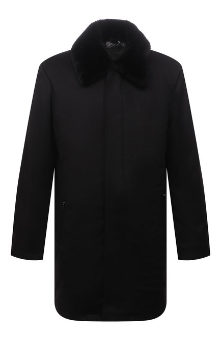 Мужской кашемировое пальто с меховой отделкой ZILLI черного цвета, арт. MAW-TIMBU-03001/0001 | Фото 1 (Материал внешний: Шерсть, Кашемир; Материал подклада: Шелк; Мужское Кросс-КТ: пальто-верхняя одежда; Длина (верхняя одежда): До середины бедра; Рукава: Длинные; Стили: Классический)