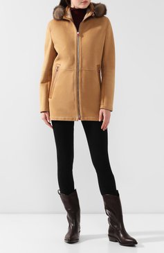 Женская дубленка с капюшоном KITON бежевого цвета, арт. DW0626BV03S25 | Фото 2 (Женское Кросс-КТ: Мех; Материал внешний: Овчина, Натуральный мех; Воротник: С капюшоном; Рукава: Длинные; Статус проверки: Проверено, Проверена категория; Длина (верхняя одежда): Короткие)