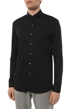 Мужская хлопковая рубашка VAN LAACK черного цвета, арт. PER-LSF/180031 | Фото 3 (Манжеты: На пуговицах; Рукава: Длинные; Воротник: Акула; Случай: Повседневный; Длина (для топов): Стандартные; Рубашки М: Slim Fit; Материал сплава: Проставлено; Материал внешний: Хлопок; Принт: Однотонные; Драгоценные камни: Проставлено; Стили: Кэжуэл)