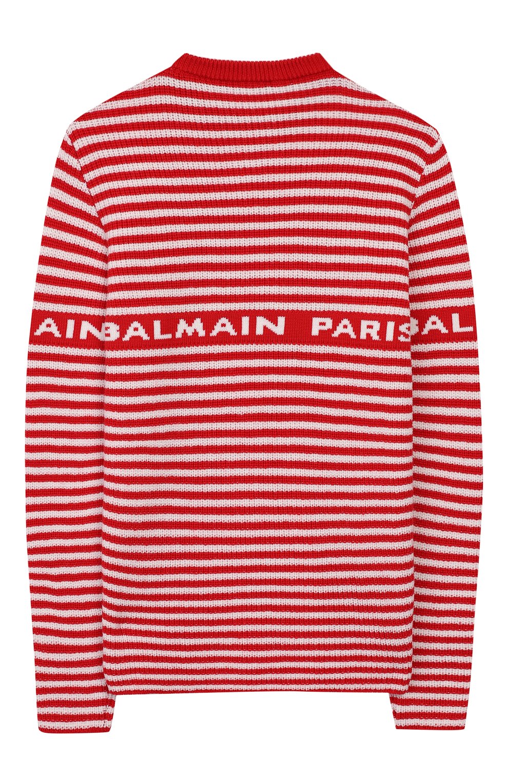 Детский шерстяной пуловер BALMAIN красного цвета, арт. 6L9520/LA910/4-10 | Фото 2 (Материал внешний: Шерсть; Рукава: Длинные; Мальчики Кросс-КТ: Пуловер-одежда; Статус проверки: Проверена категория)
