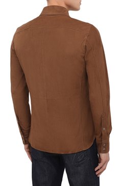 Мужская замшевая рубашка TOM FORD коричневого цвета, арт. BV414/TFL646 | Фото 4 (Материал внешний: Замша, Натуральная кожа; Воротник: Кент; Рукава: Длинные; Манжеты: На кнопках; Случай: Повседневный; Длина (для топов): Стандартные; Региональные ограничения белый список (Axapta Mercury): RU; Материал сплава: Проставлено; Принт: Однотонные; Драгоценные камни: Проставлено; Мужское Кросс-КТ: Рубашка-одежда; Стили: Кэжуэл)