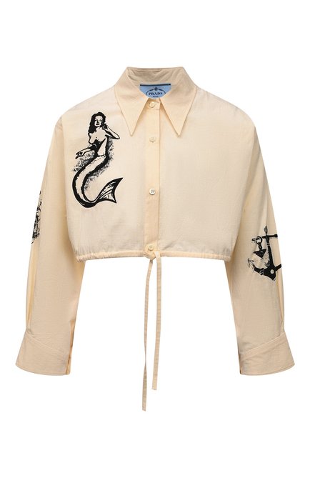 Женская хлопковая рубашка PRADA кремв ого цвета по цене 120000 руб., арт. P457F-10M6-F0304-221 | Фото 1