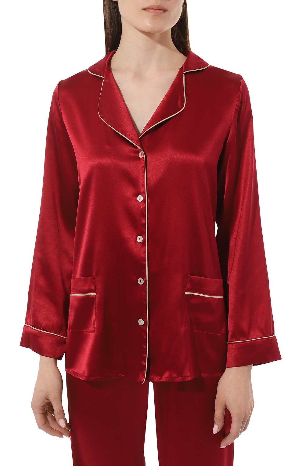 Женская шелковая пижама PRIMROSE бордового цвета, арт. 1W.502RB.S015 | Фото 3 (Материал внешний: Шелк; Материал сплава: Проставлено; Нос: Не проставлено)