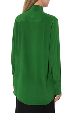 Женская шелковая блузка ELIE SAAB зеленого цвета, арт. 15116 | Фото 4 (Материал внешний: Шелк; Рукава: Длинные; Принт: Без принта; Длина (для топов): Удлиненные; Матери�ал сплава: Проставлено; Драгоценные камни: Проставлено; Стили: Романтичный; Женское Кросс-КТ: Блуза-одежда)