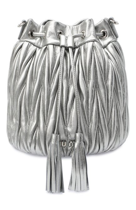 Женская сумка MIU MIU серебряного цвета, арт. 5BE014-N88-F0135-OOO | Фото 1 (Ремень/цепочка: На ремешке; Материал: Натуральная кожа; Размер: small; Сумки-технические: Сумки через плечо)