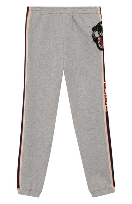Детские хлопковые джоггеры GUCCI серого цвета, арт. 540666/X9L54 | Фото 1 (Материал внешний: Хлопок; Статус проверки: Проверено, Проверена категория; Мальчики Кросс-КТ: Джоггеры-одежда; Региональные ограничения белый список (Axapta Mercury): RU; Ростовка одежда: 10 - 11 лет | 140 - 146см, 12 лет | 152 см, 4 года | 104 см, 5 лет | 110 см, 6 лет | 116 см, 8 лет | 128 см)